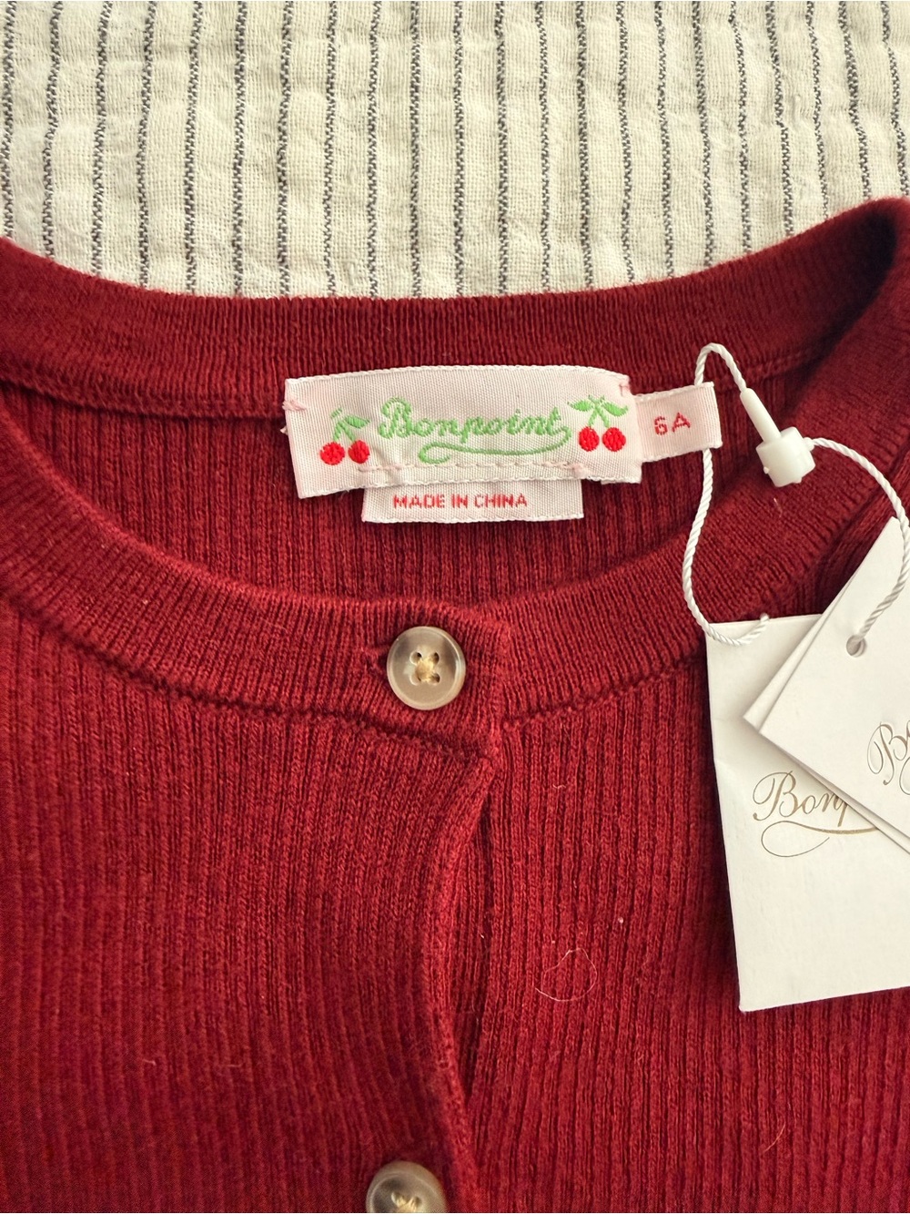 Bonpoint Girls' Deep Red Ribbed Button Cardigan